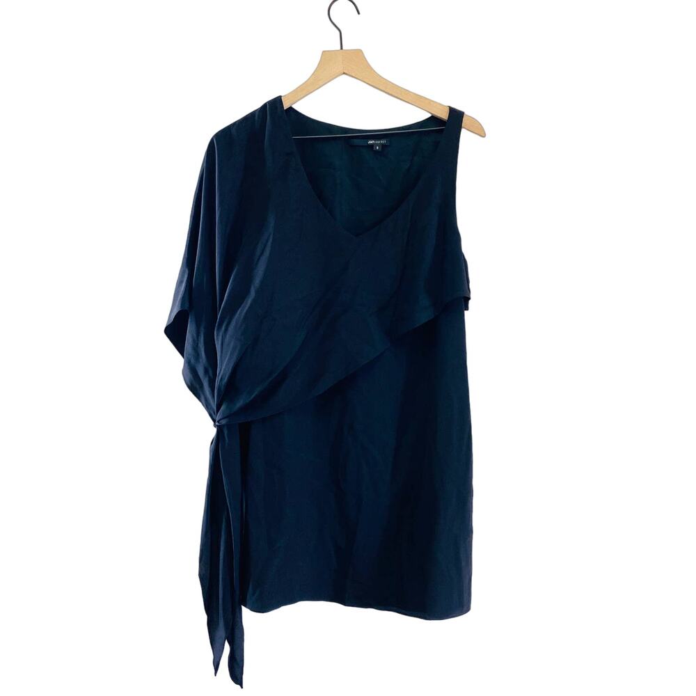 Jay Godfrey 100% Silk Black Dress One Sleeve Faux Wrap Womens Holiday Party 8